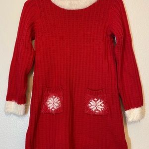 Camilla girls red dress w: white collar/cuffs & snowflakes on pockets, size 6x
